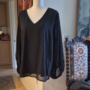 Black V Neck Long Sleeve Chiffon